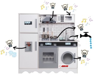 Wielka drewniana kuchnia dźwięk światło kran dźwięki WODA dla dzieci W10C991